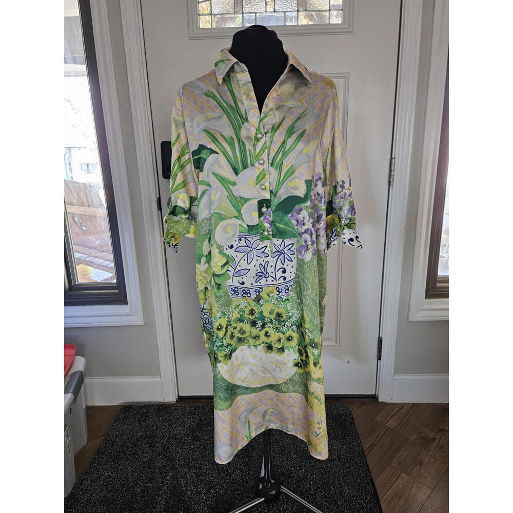Rickie Freeman Teri Jon Tie Sleeve Shift Dress Floral SZ 8